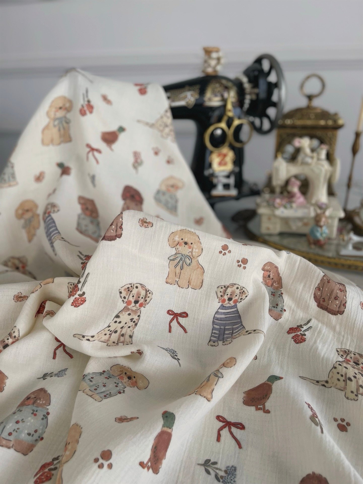 EKRU VİNTAGE PUPPY MÜSLİN KUMAŞ ❗️ÖN SİPARİŞ TESLİM SÜRESİ 3 HAFTA