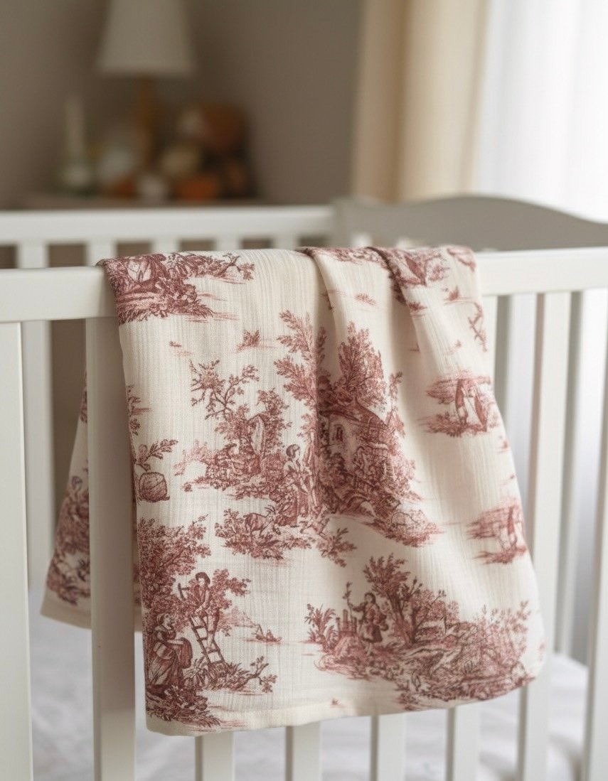 VİNTAGE RED TOİLE DE JOUY KULLANIMA HAZIR MÜSLİN ÖRTÜ