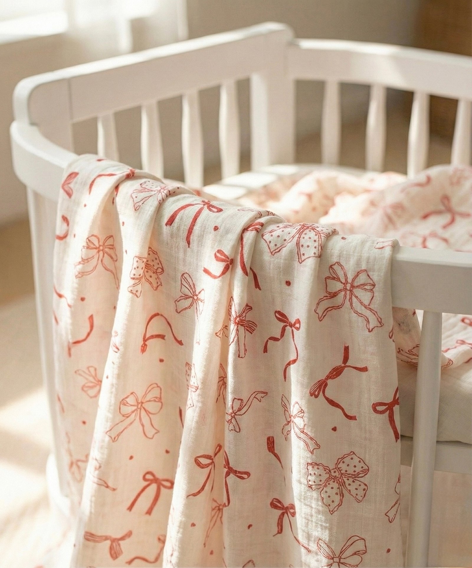 VİNTAGE RED RİBBON MÜSLİN ÖRTÜ ❗️ÖN SİPARİŞ TESLİM SÜRESİ 3 HAFTADIR❗️